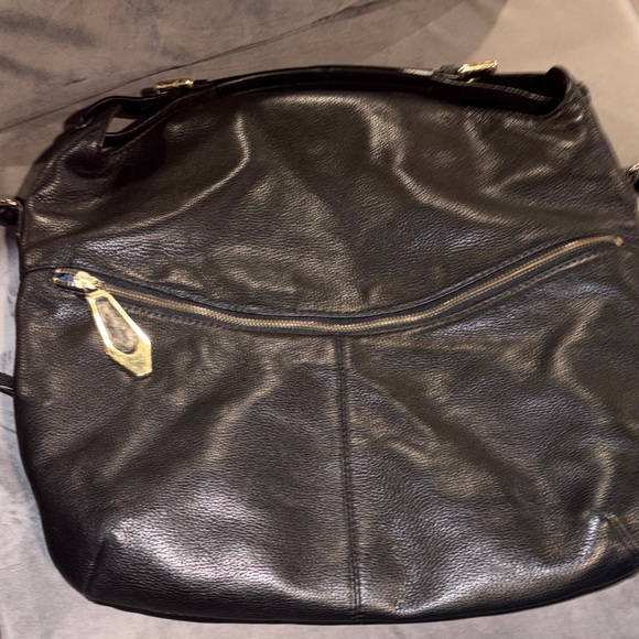 Oryany Black Leather Shoulder Bag with Gold Accents pebble bobo slouch - Picture 5 of 5